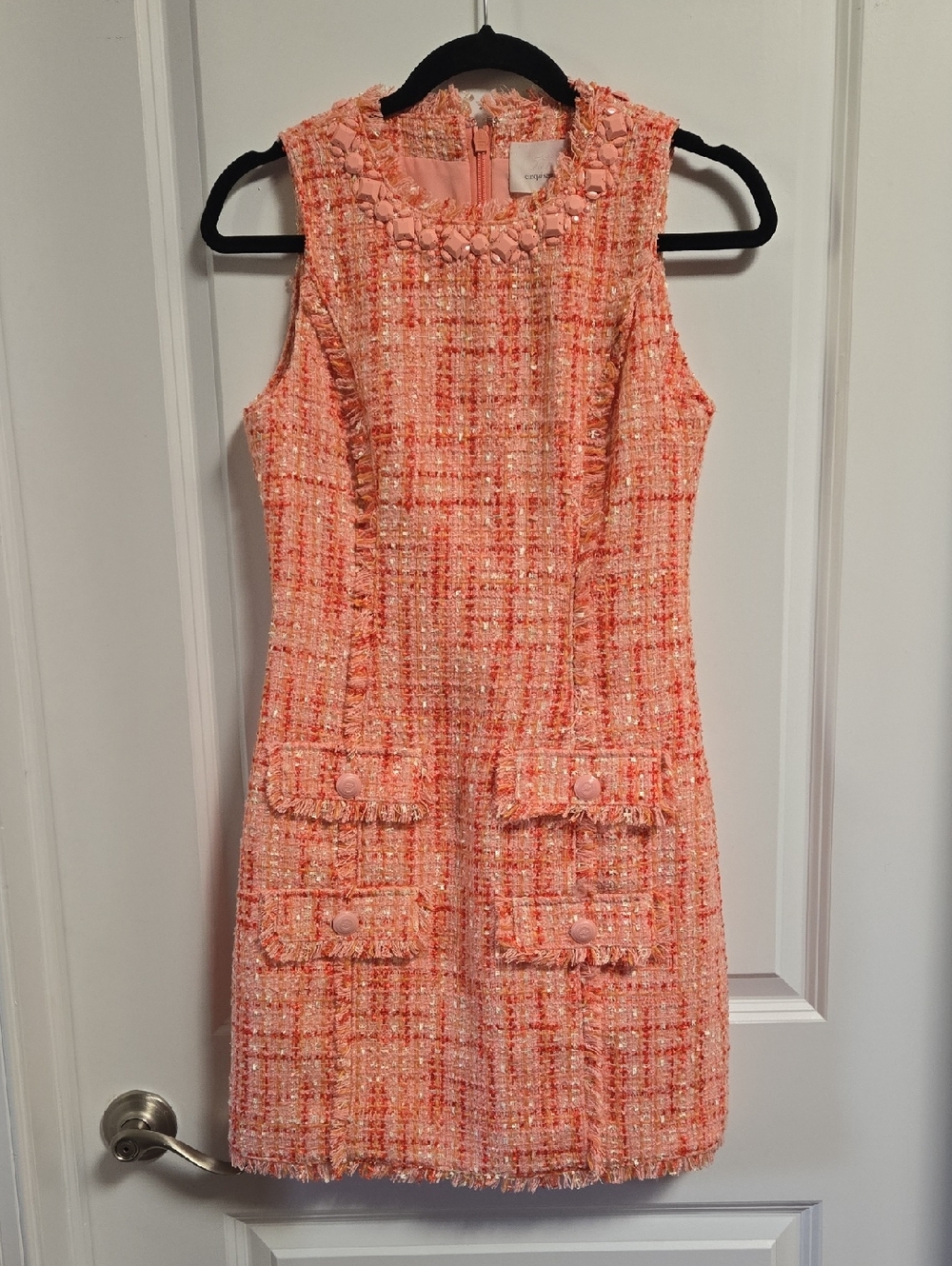 cinq a sept Coral-Pink Tweed Sleeveless Shift Dress